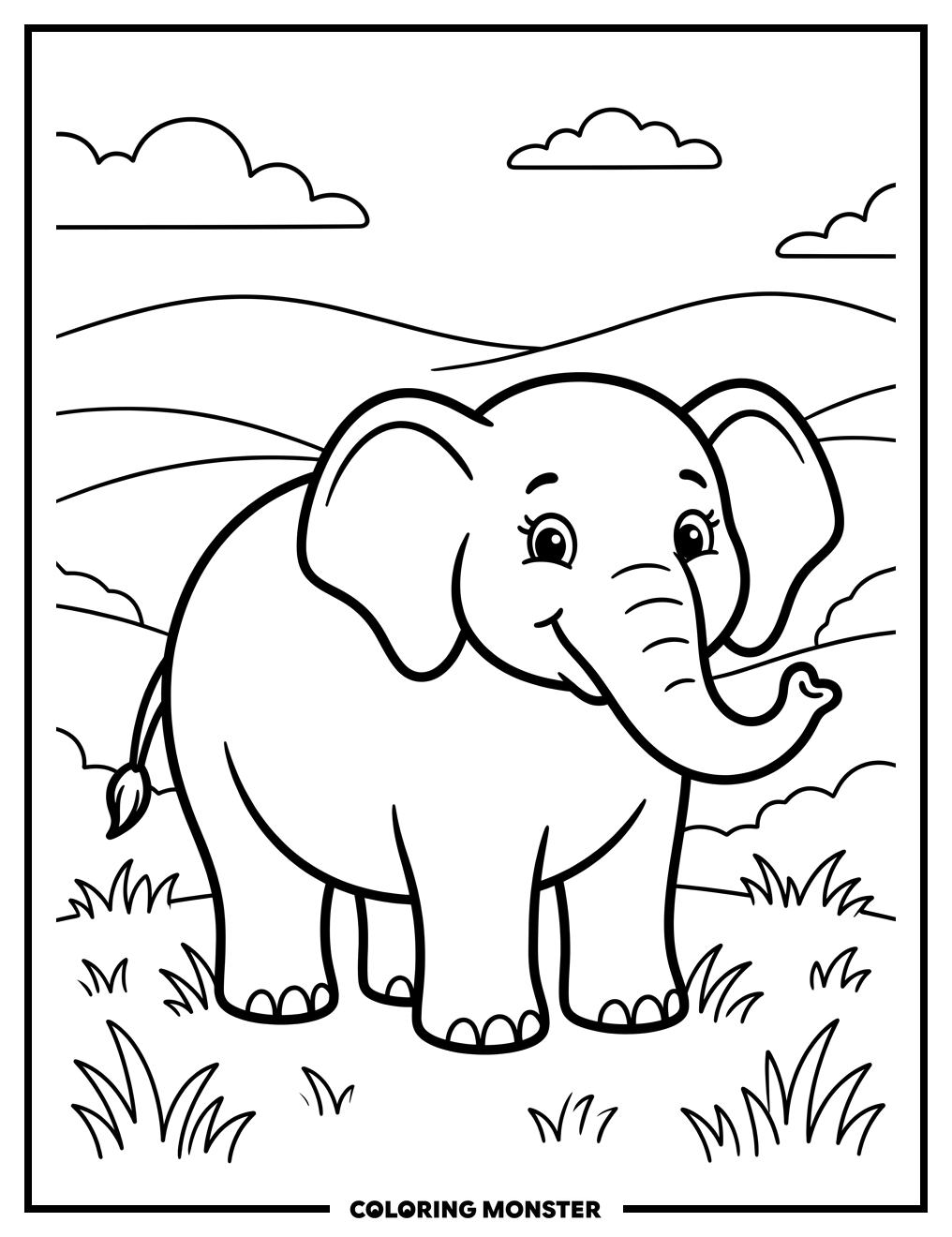 Friendly Purple Elephant Coloring Page