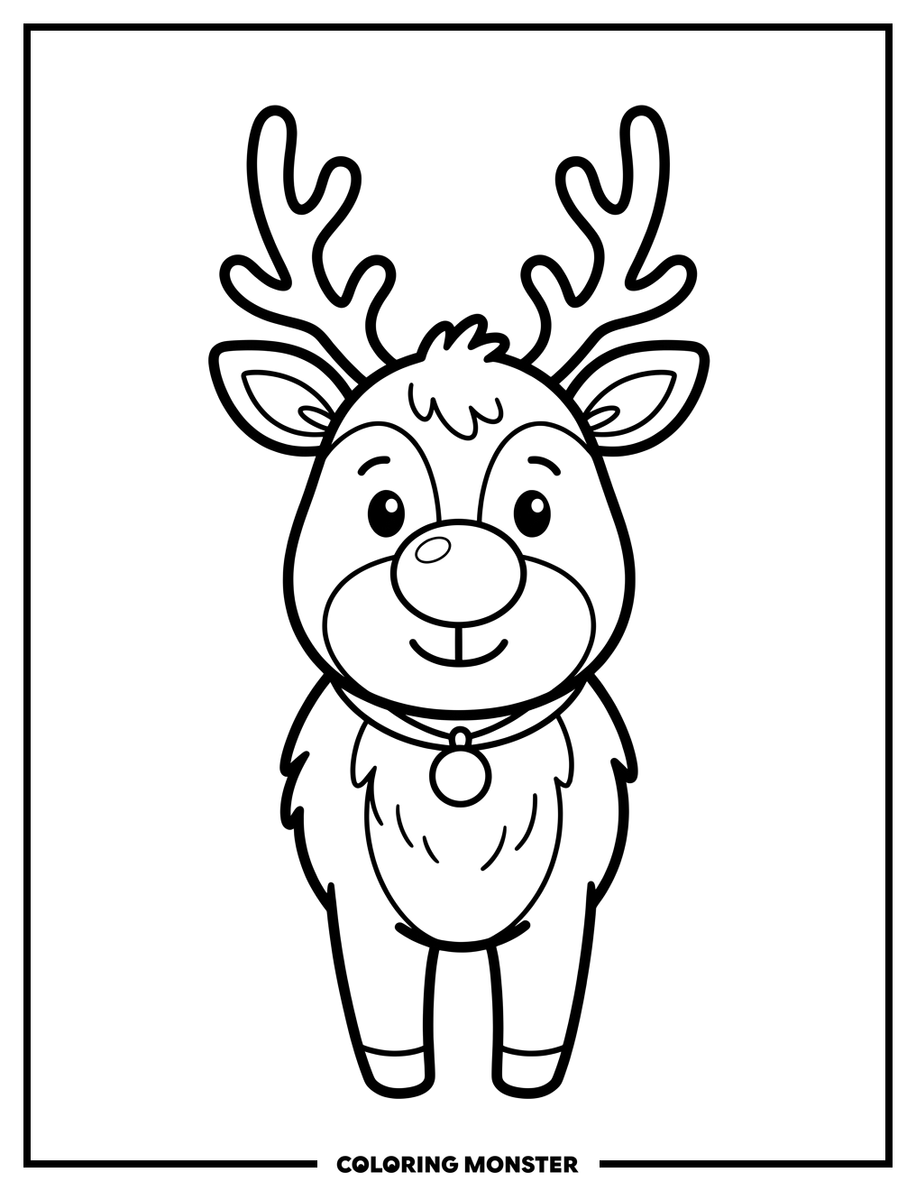Friendly Reindeer With Red Nose Coloring Page