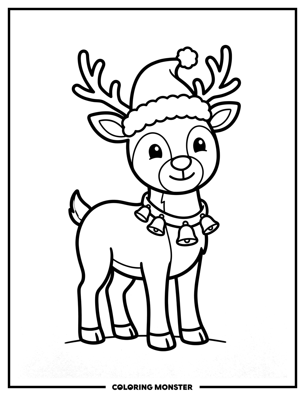 Friendly Reindeer with Santa Hat Coloring Page