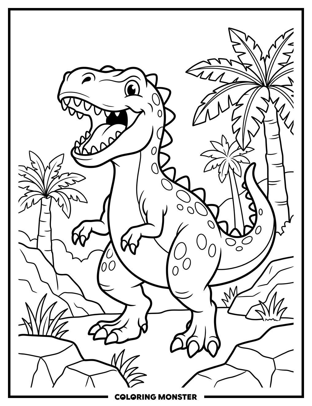Friendly Roaring Dinosaur Coloring Page