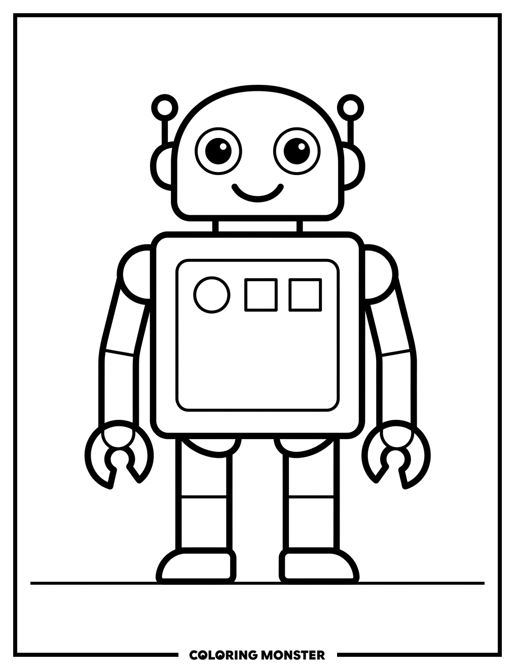 Friendly Robot Standing Tall Coloring Page