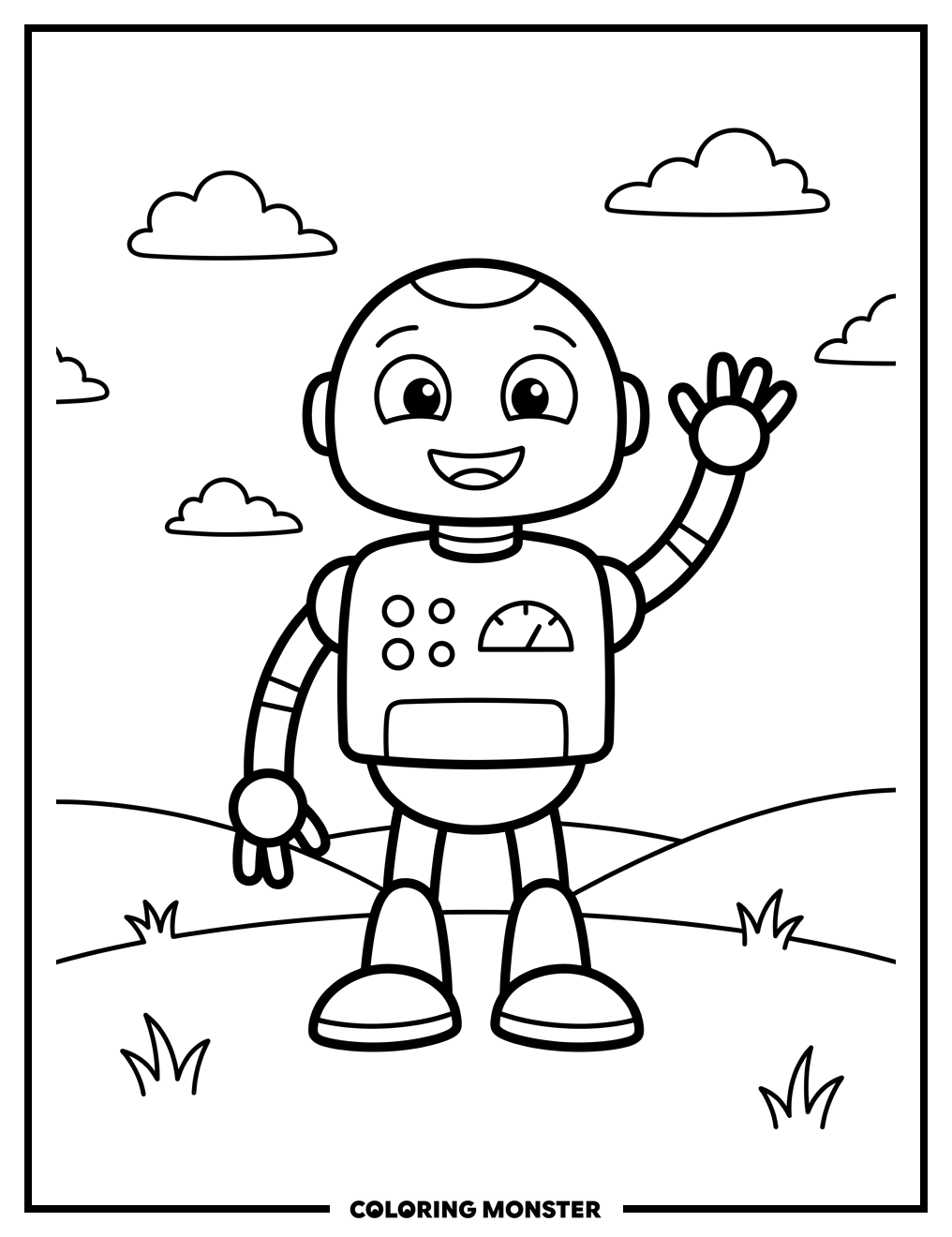 Friendly Robot Waving Hello Coloring Page
