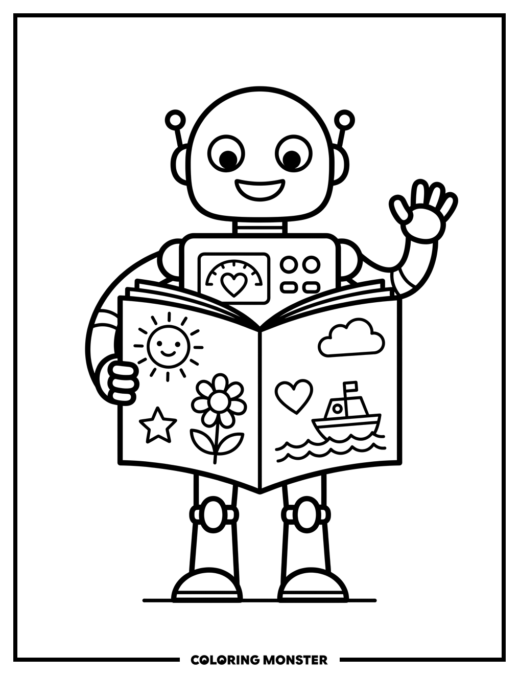 Friendly Robot With Coloring Book Coloring Page