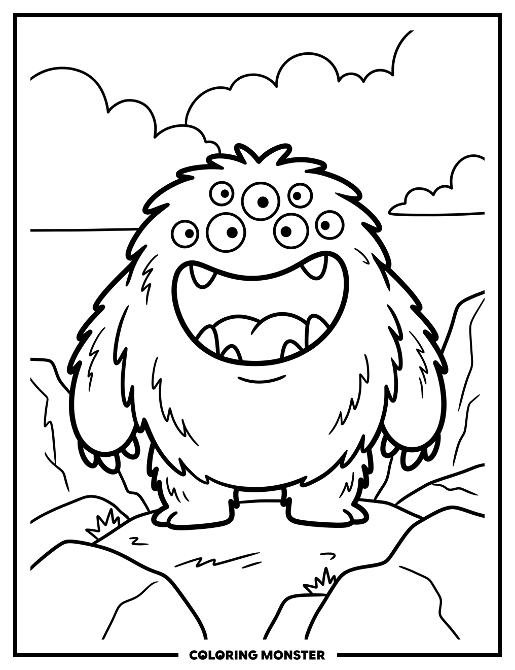 Friendly Shaggy Monster Roaring Coloring Page