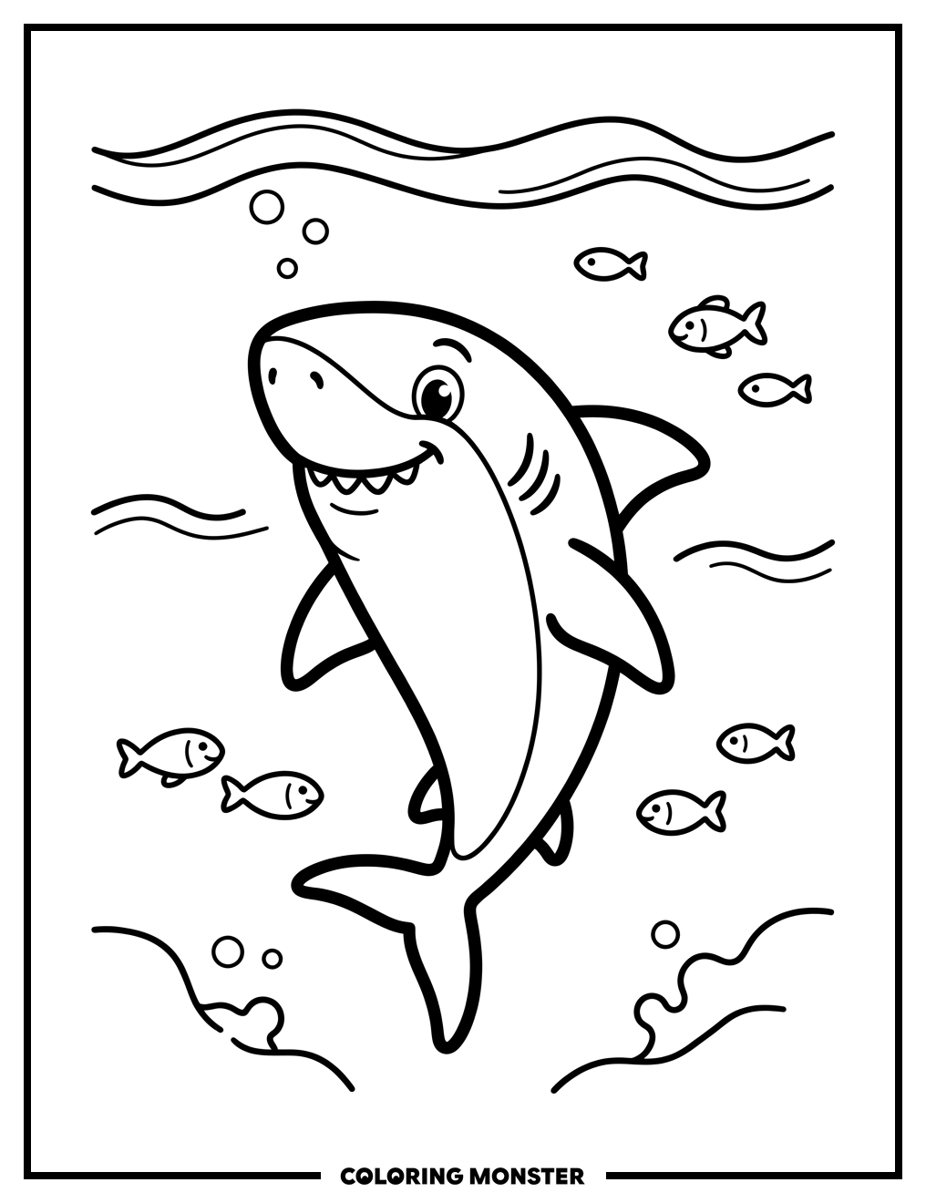 Friendly Shark Swimming in Blue Water Coloring Page