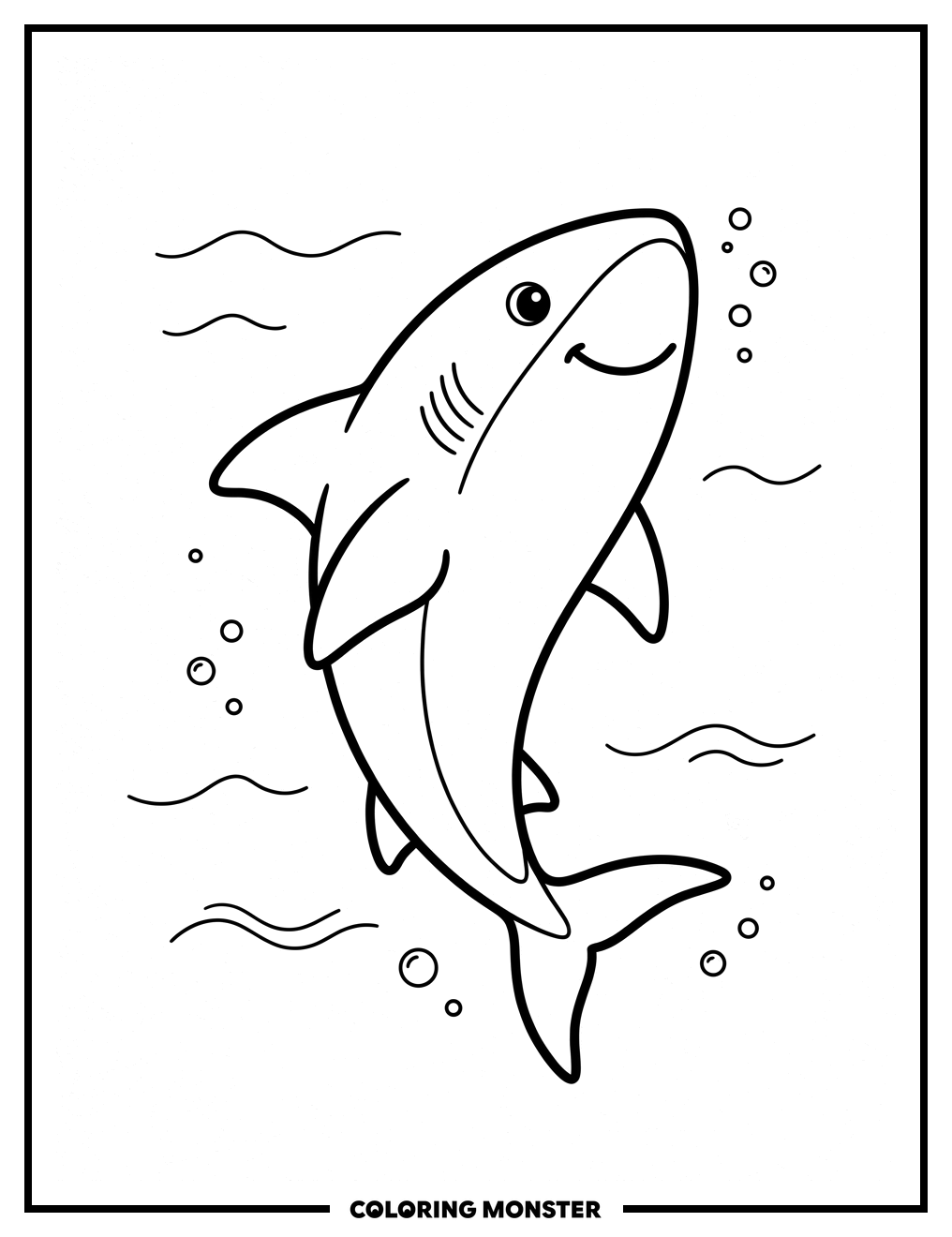 Friendly Shark Swimming in the Ocean Coloring Page