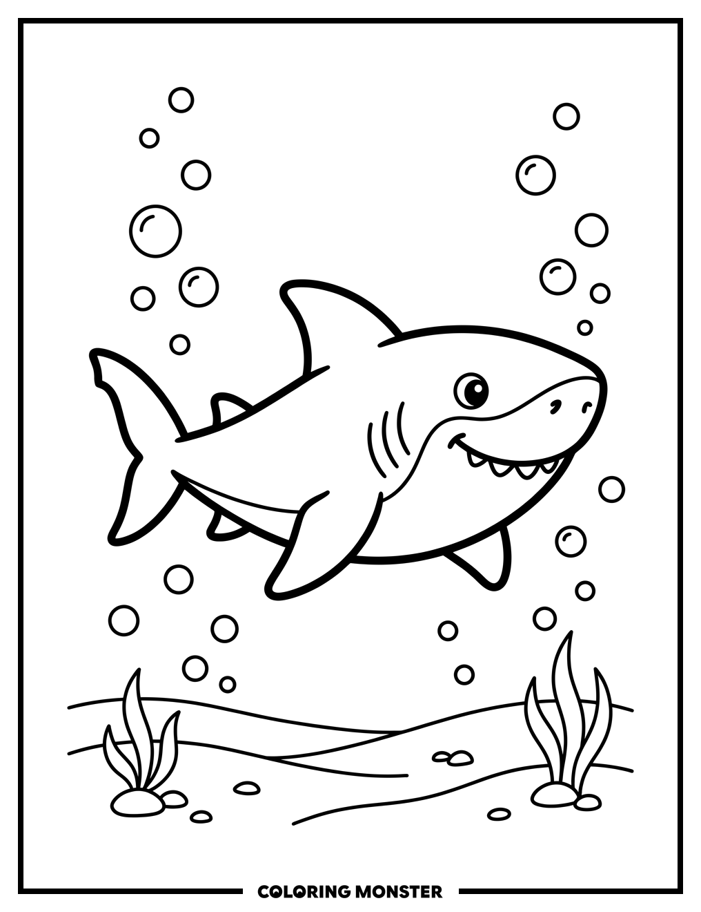 Friendly Shark Swimming In The Ocean Coloring Page