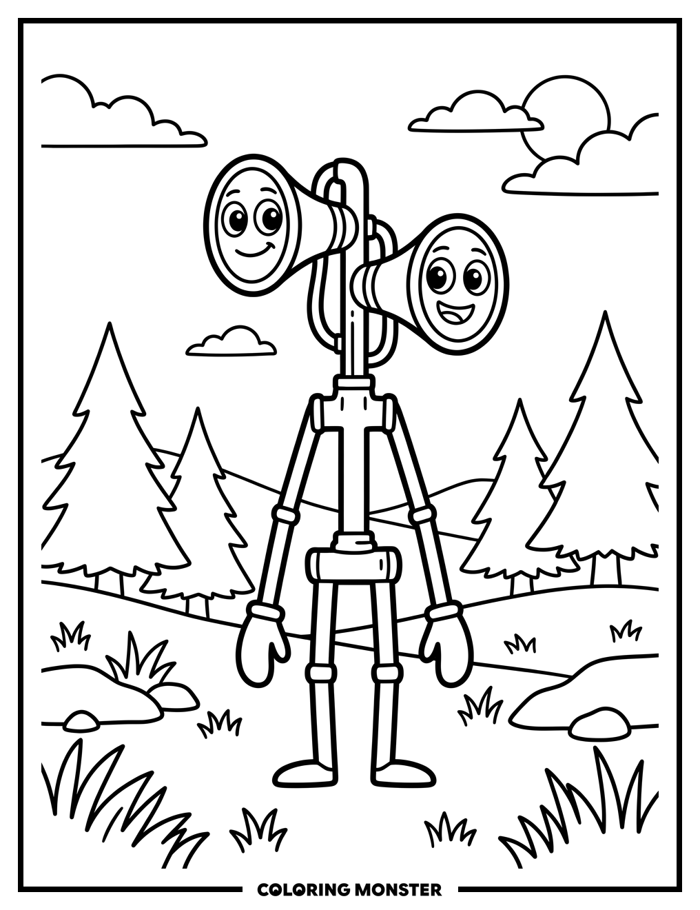 Friendly Siren Head in Field Coloring Page