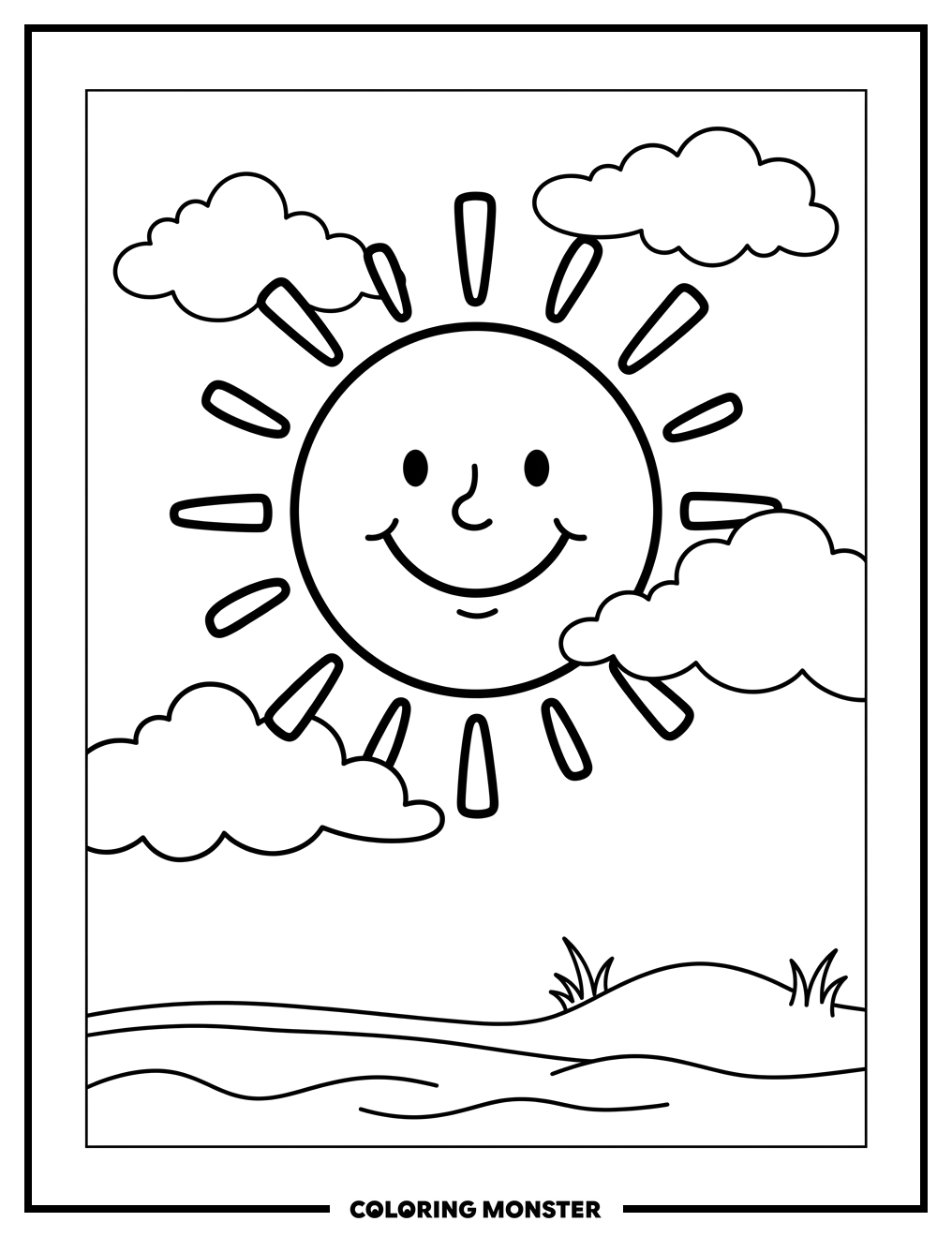 Friendly Smiling Sun Coloring Page