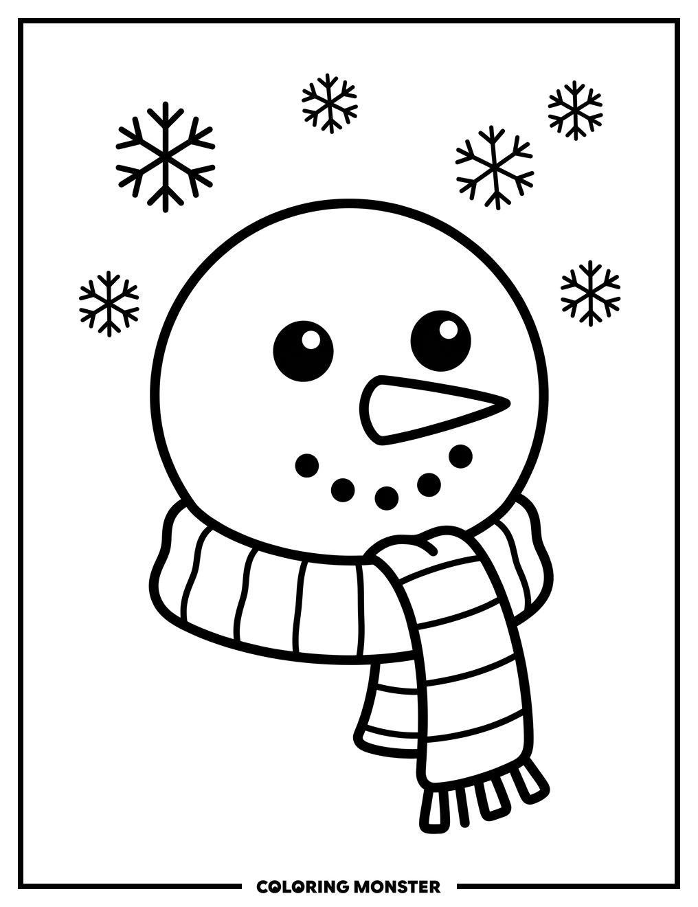 Friendly Snowman Face With Scarf Coloring Page
