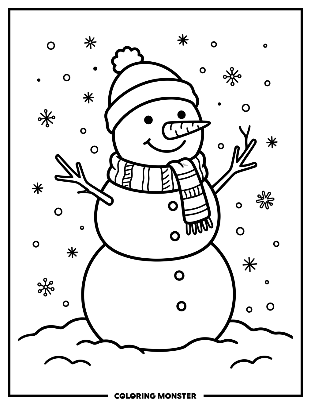Friendly Snowman in Snow Coloring Page