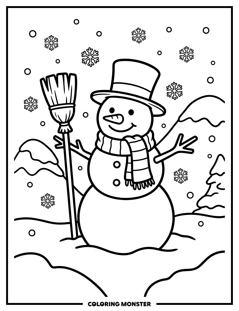 Friendly Snowman in Winter Coloring Page