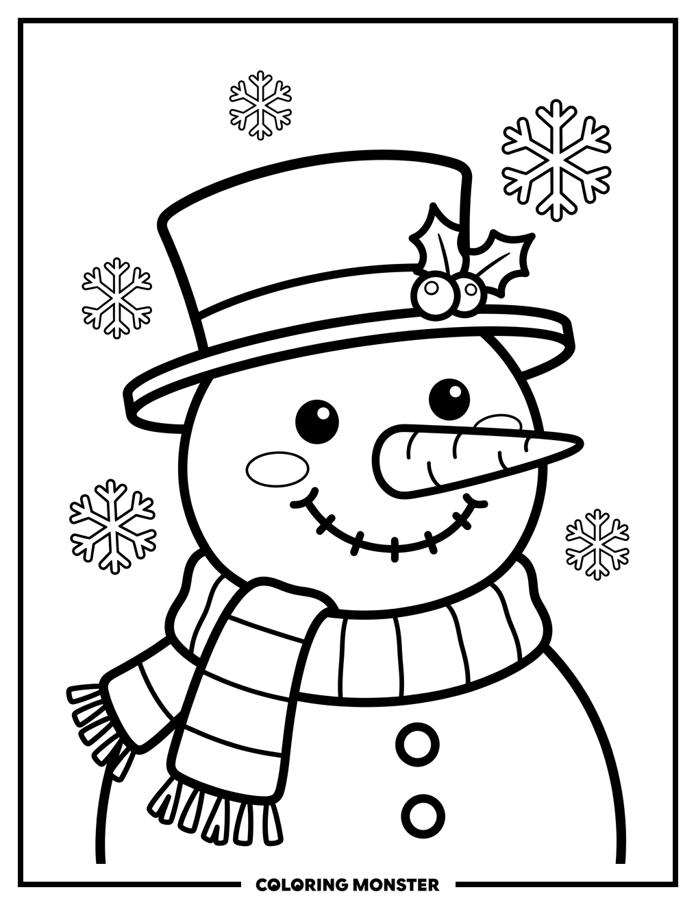 Friendly Snowman's Head Coloring Page