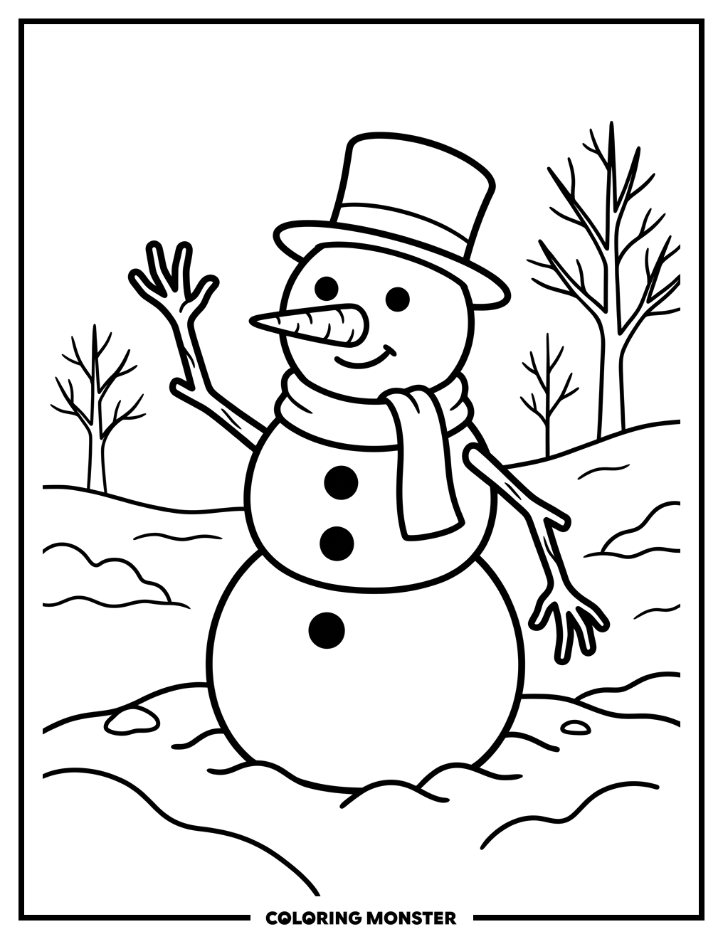 Friendly Snowman Waving Coloring Page