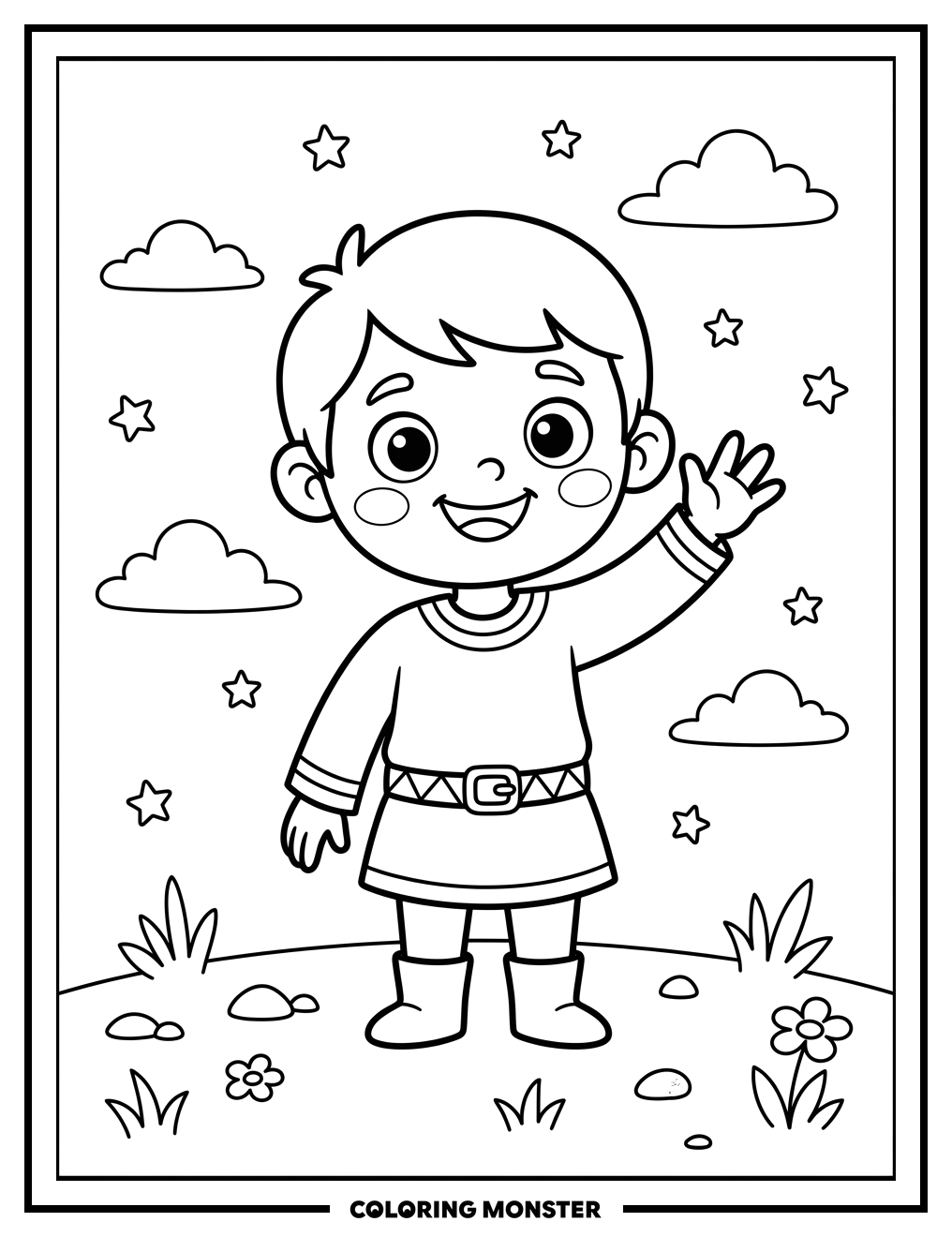 Friendly Star Character Waving Hello Coloring Page