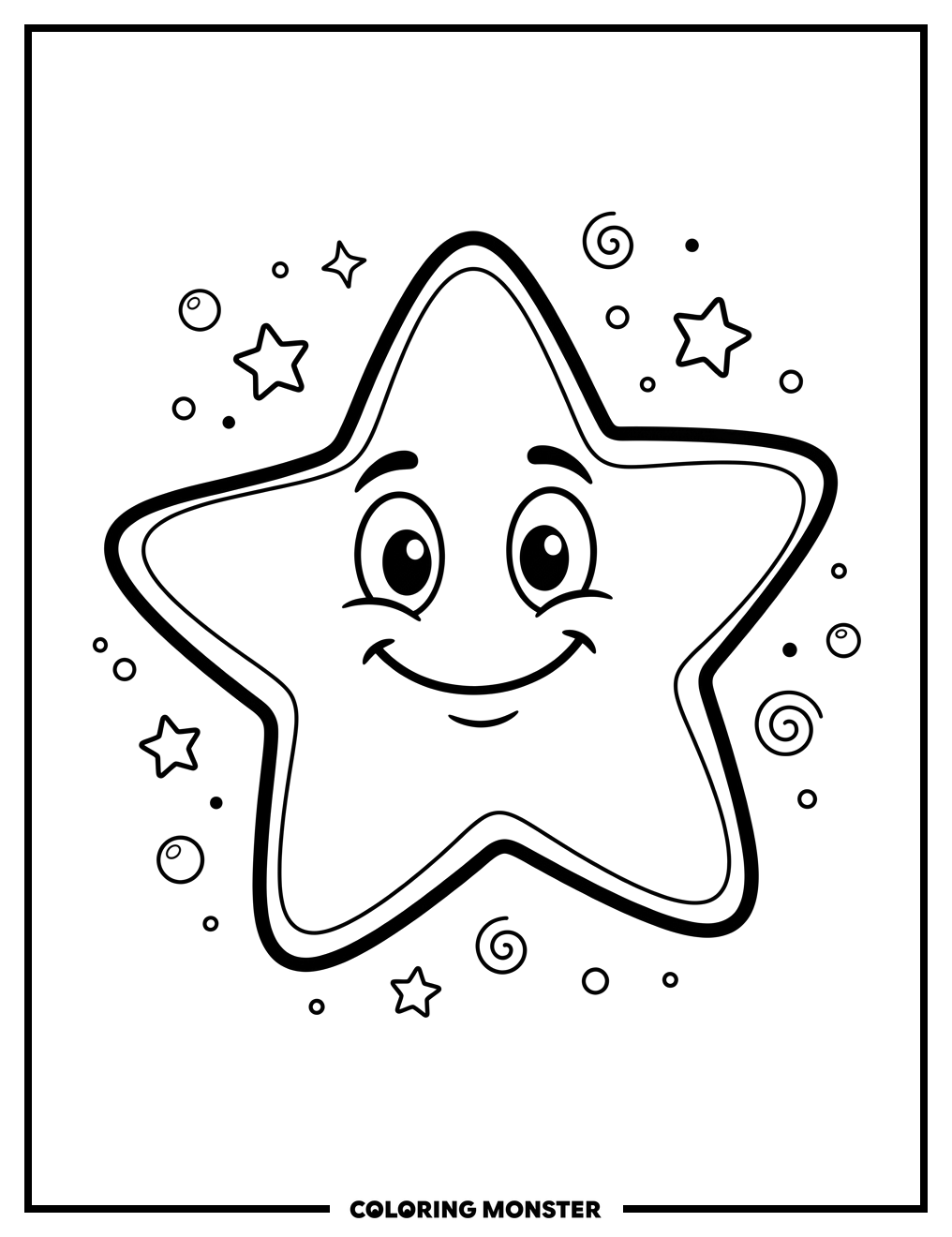 Friendly Star with Smiley Face Coloring Page