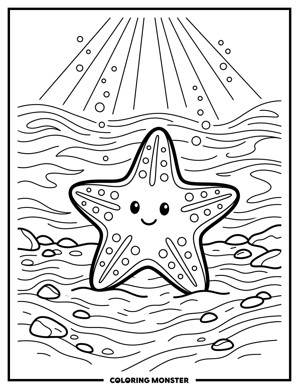 Friendly Starfish on the Seabed Coloring Page