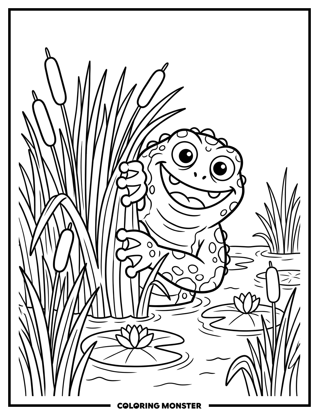 Friendly Swamp Monster Peeking Out Coloring Page