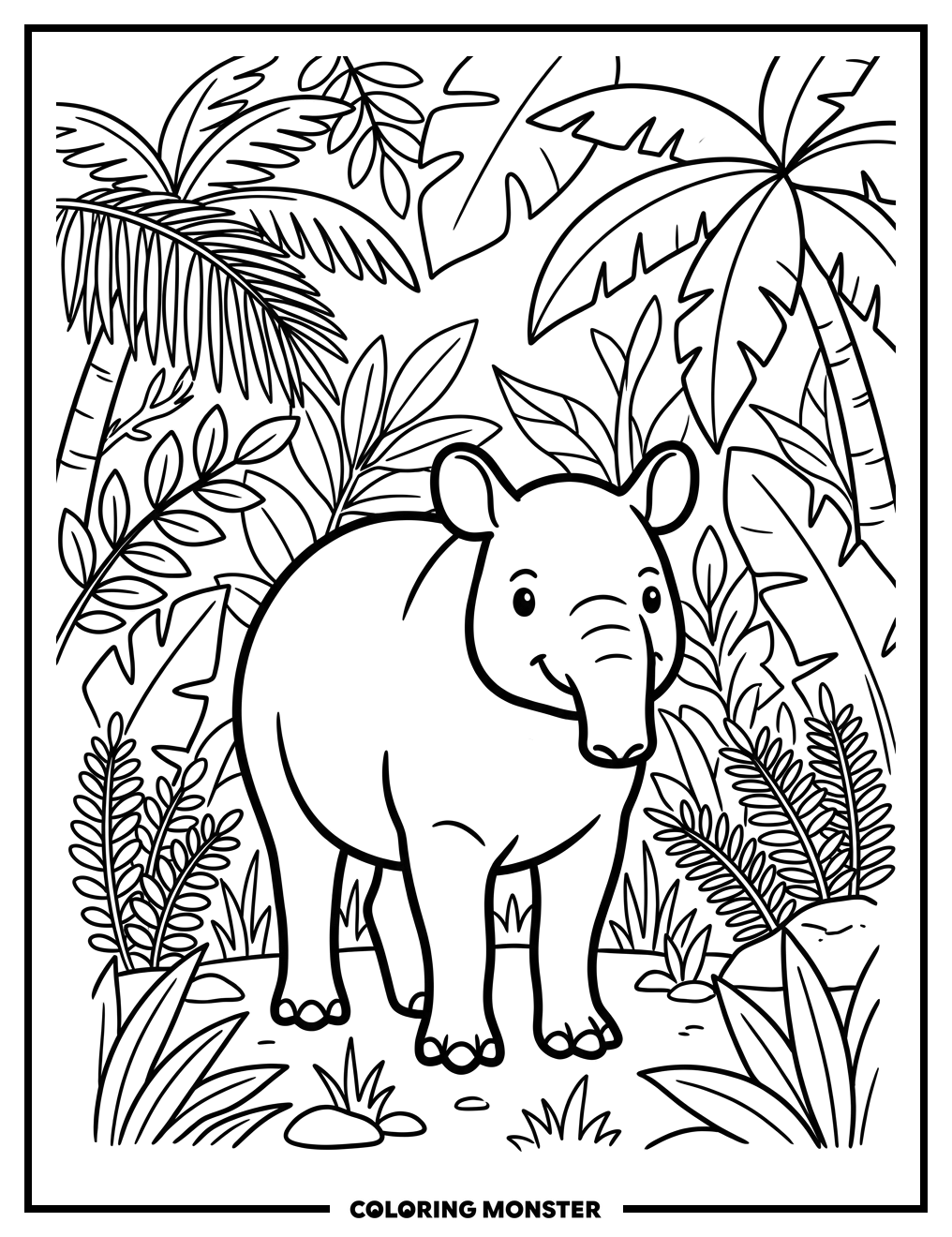 Friendly Tapir in Jungle Coloring Page