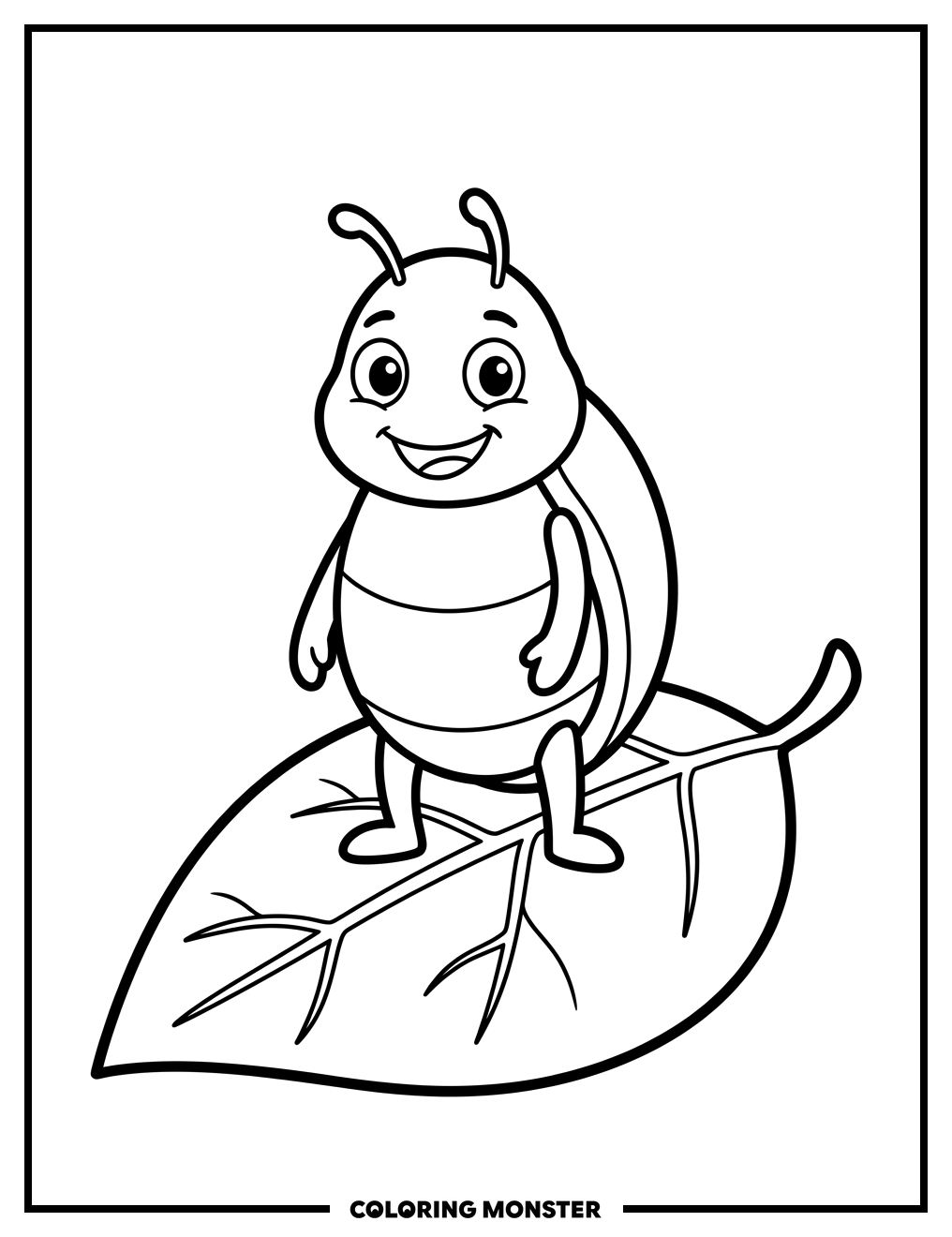 Friendly Tick on Leaf Coloring Page