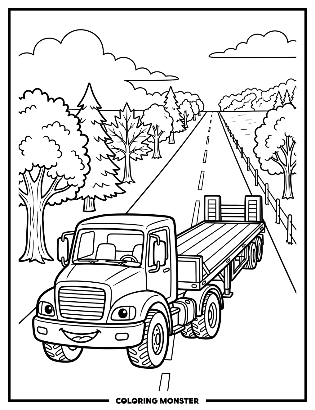 Friendly Truck and Trailer Coloring Page