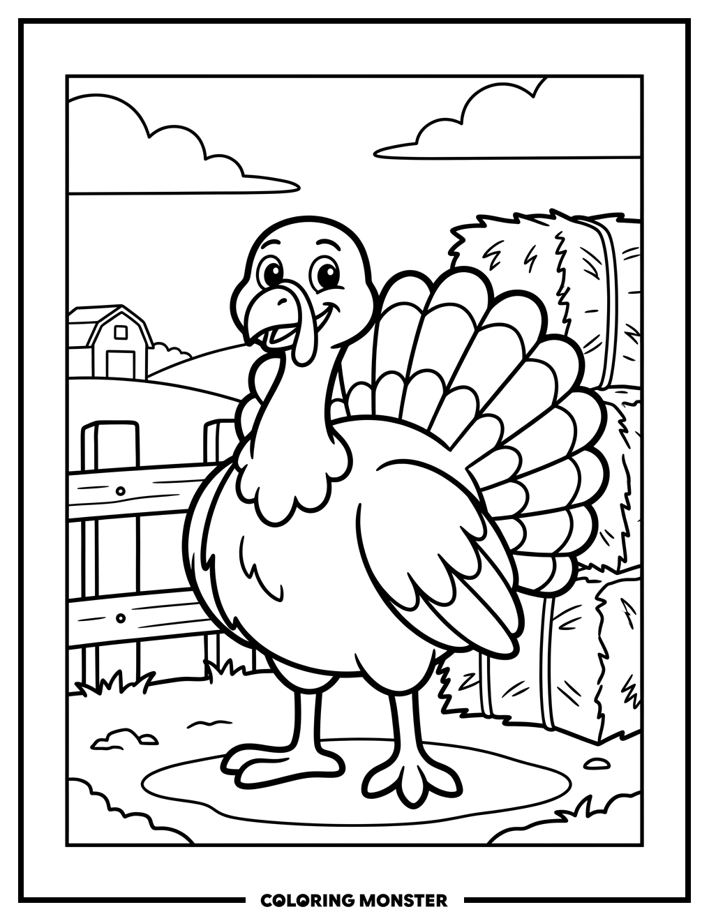 Friendly Turkey in Farmyard Coloring Page