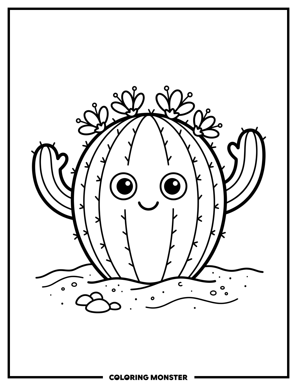 Friendly Waving Cactus Coloring Page