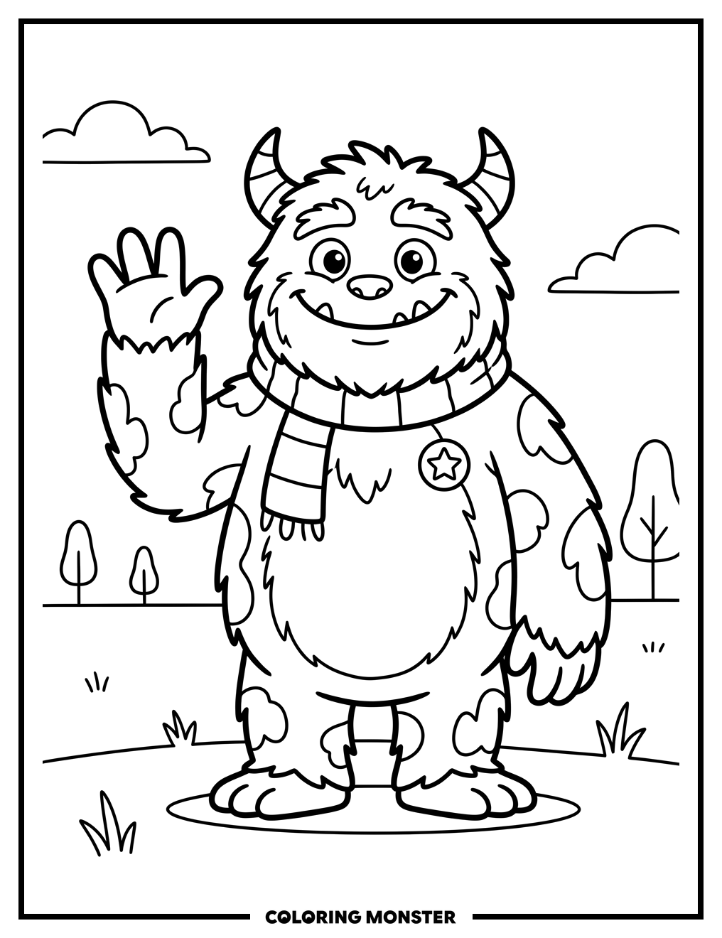 Friendly Waving Character Coloring Page