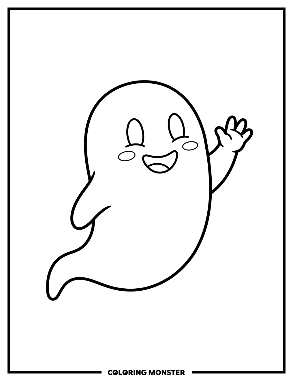 Friendly Waving Ghost Coloring Page