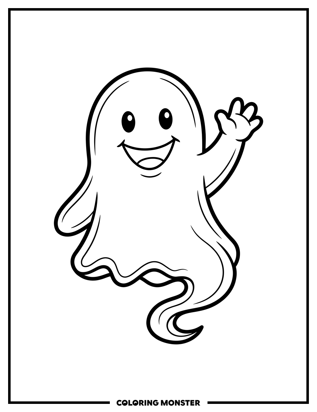 Friendly Waving Ghost Coloring Page