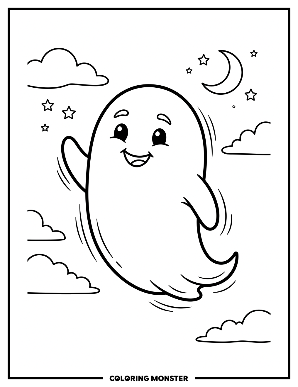 Friendly Waving Ghost Coloring Page