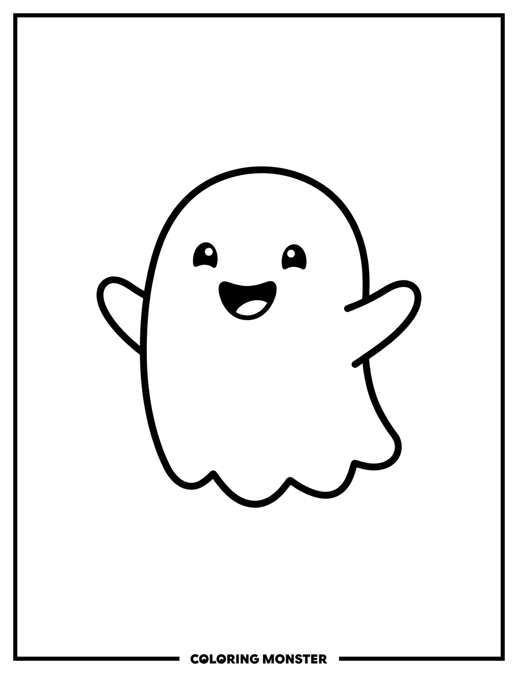 Friendly Waving Ghost Coloring Page