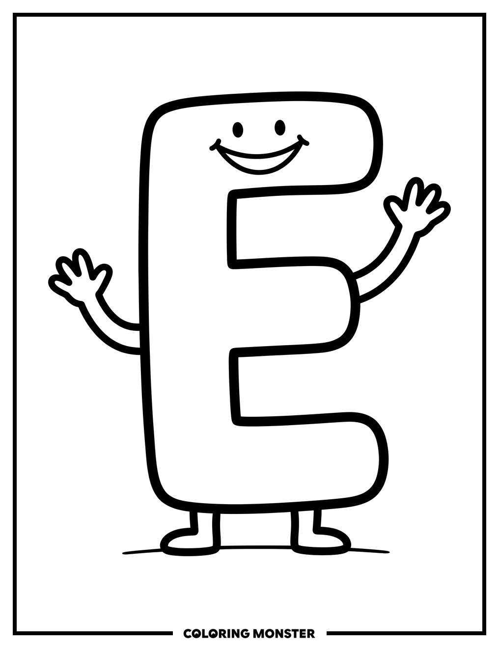 Friendly Waving Letter E Coloring Page