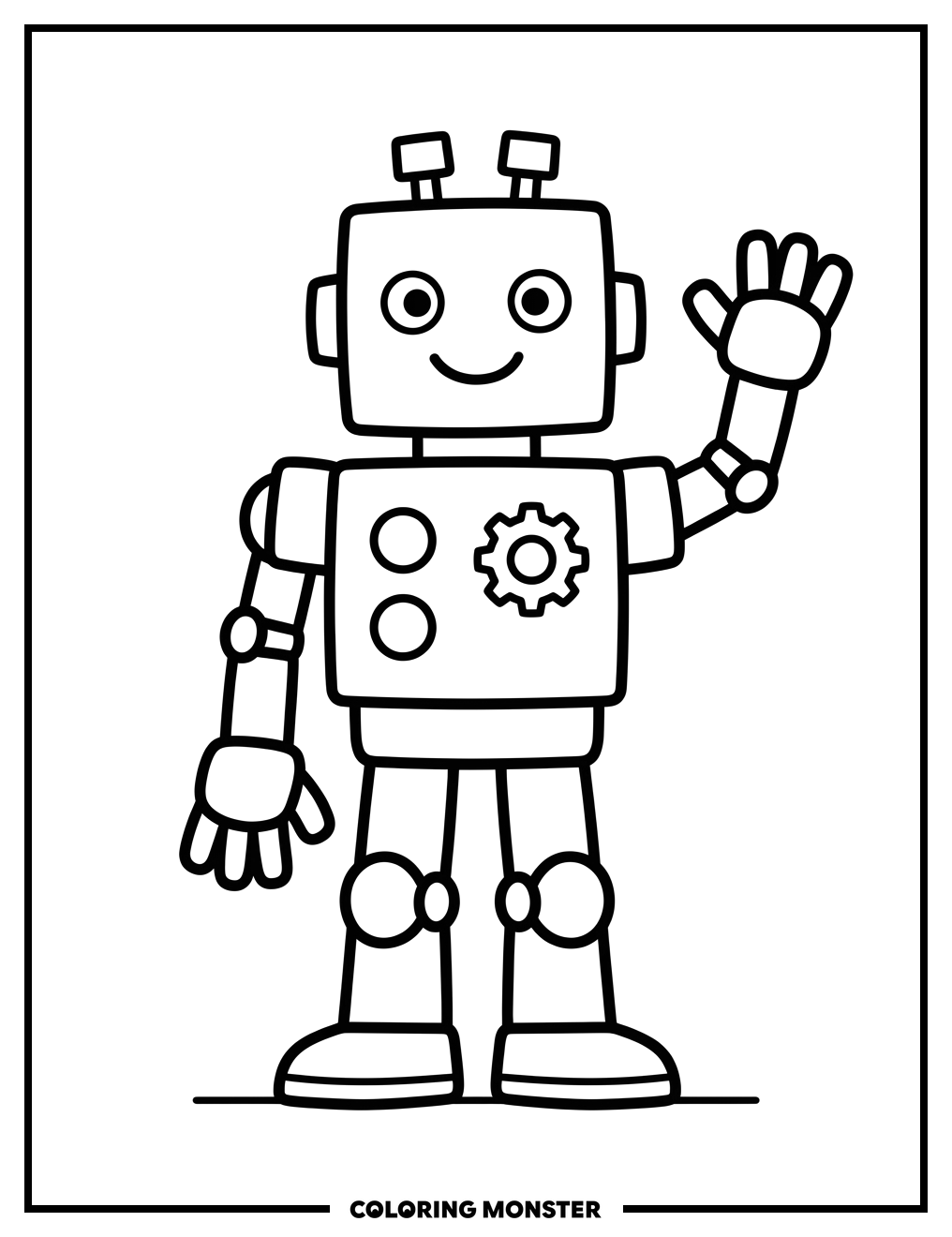 Friendly Waving Robot Coloring Page