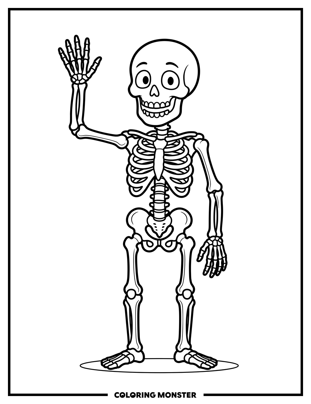 Friendly Waving Skeleton Coloring Page