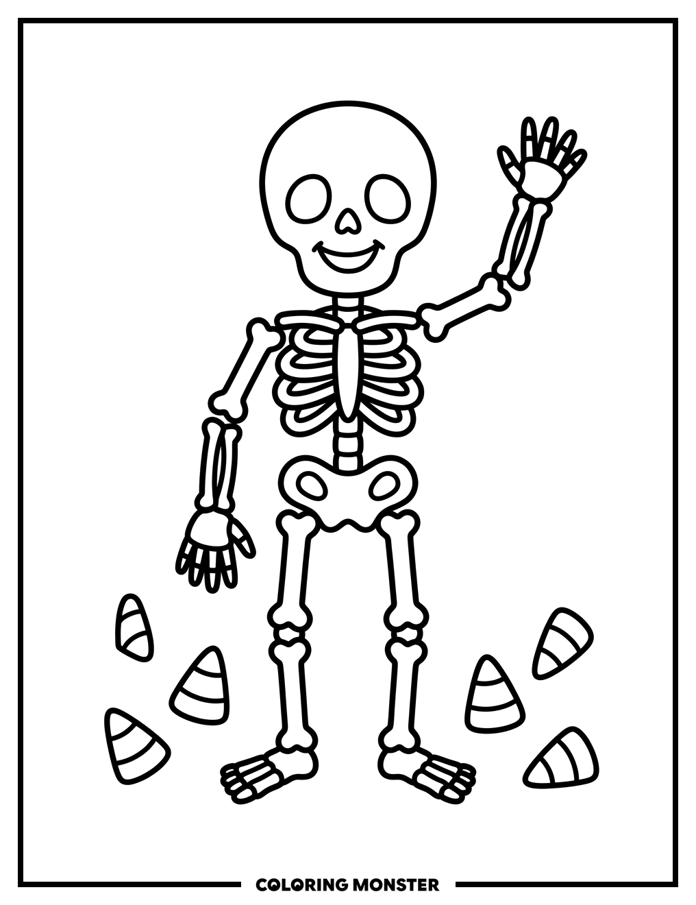 Friendly Waving Skeleton Coloring Page