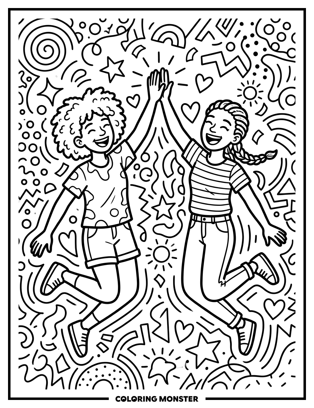 Friends Celebrating With High-Five Coloring Page