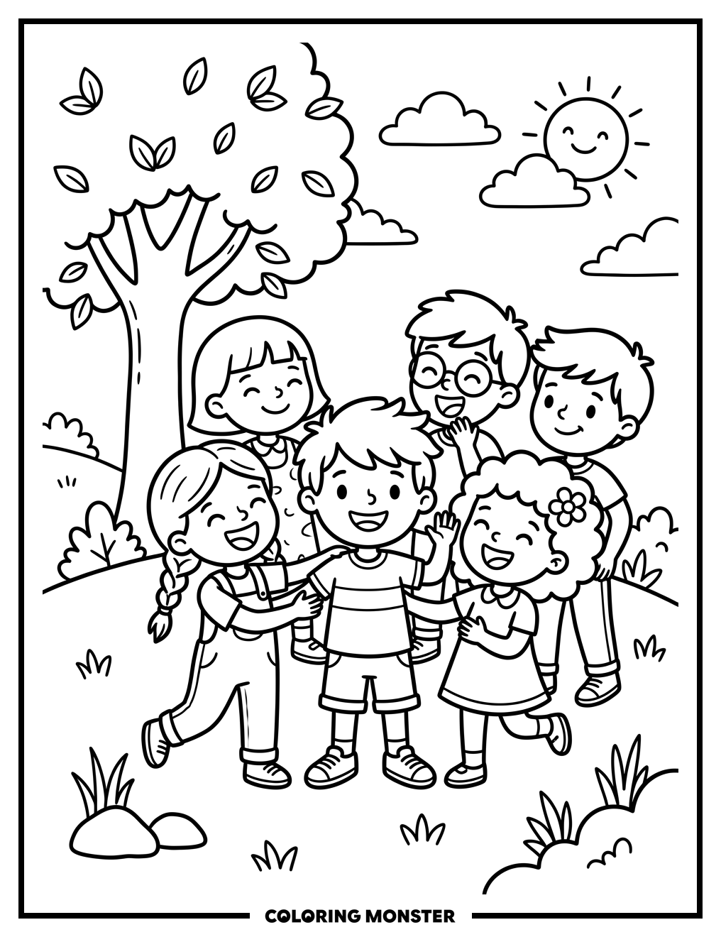 Friends Enjoying An Outdoor Gathering Coloring Page