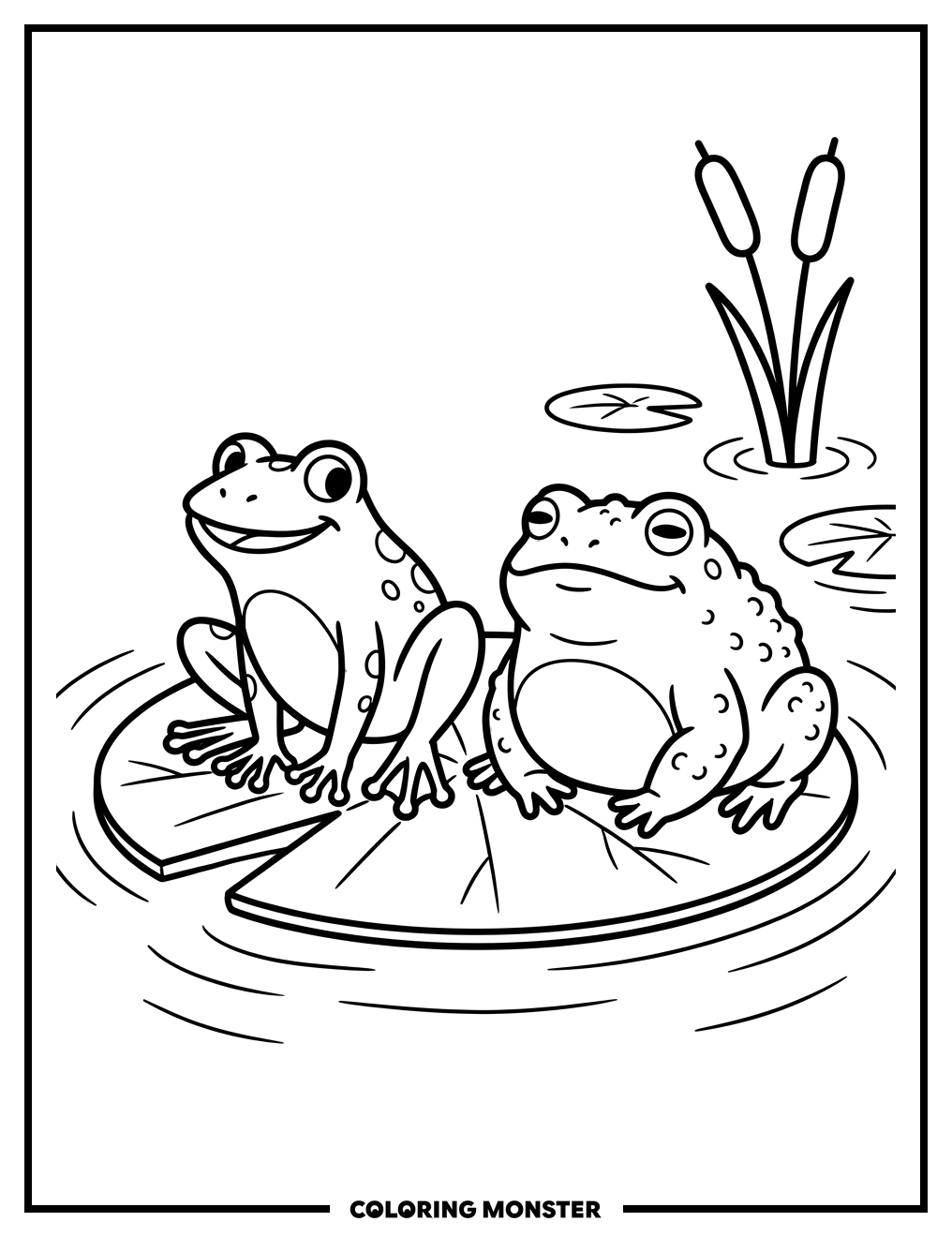 Frog and Toad on Lily Pad Coloring Page