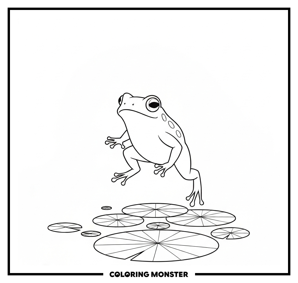 Frog Jumping On Lily Pads Coloring Page