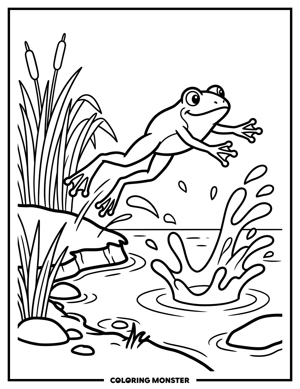 Frog Leaping Over Pond Coloring Page