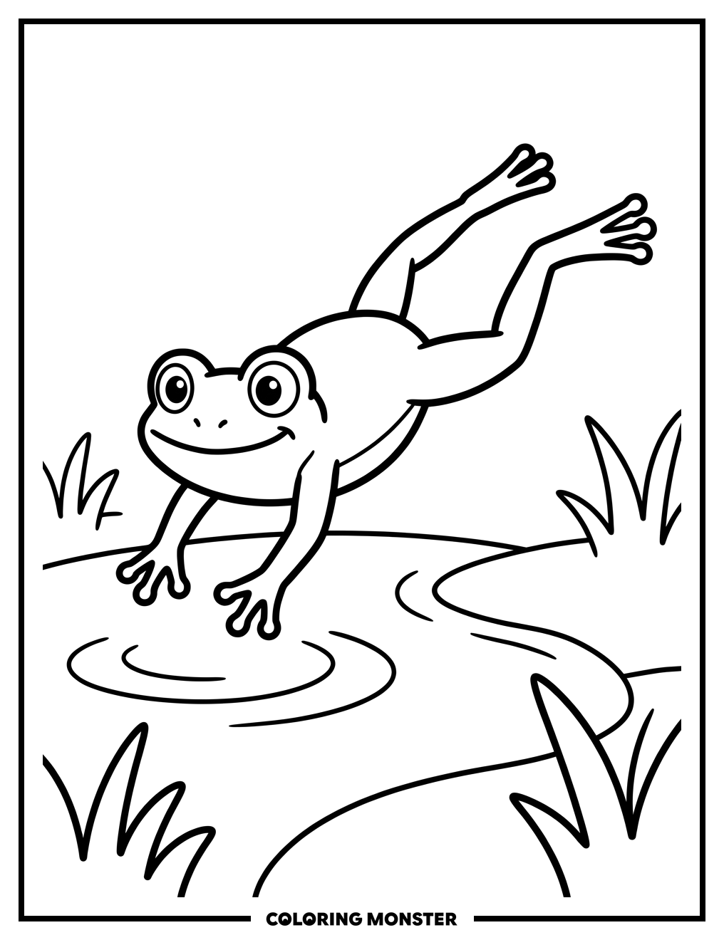 Frog Leaping Over Pond Coloring Page