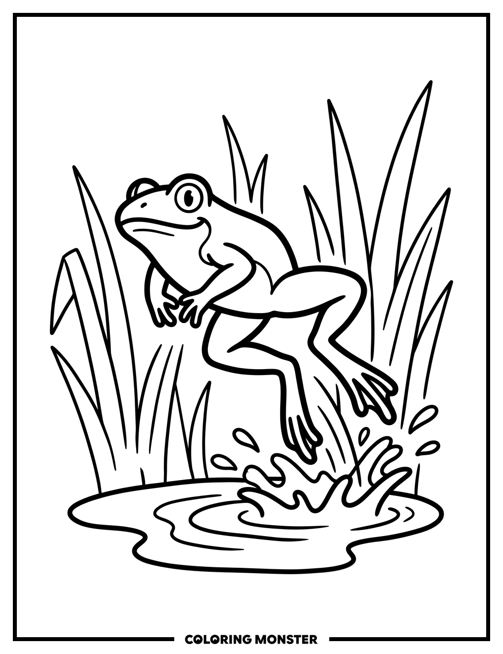 Frog Leaping Over Puddle Coloring Page