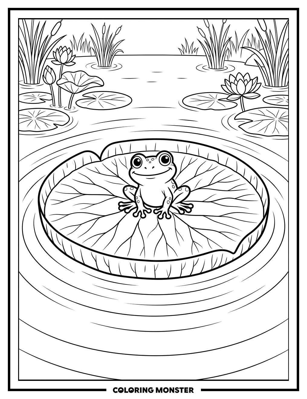 Frog on a Lily Pad Coloring Page