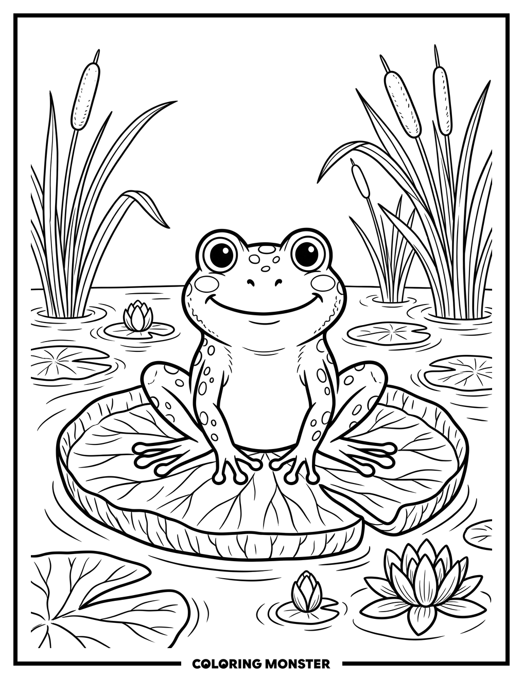 Frog on a Lily Pad Coloring Page
