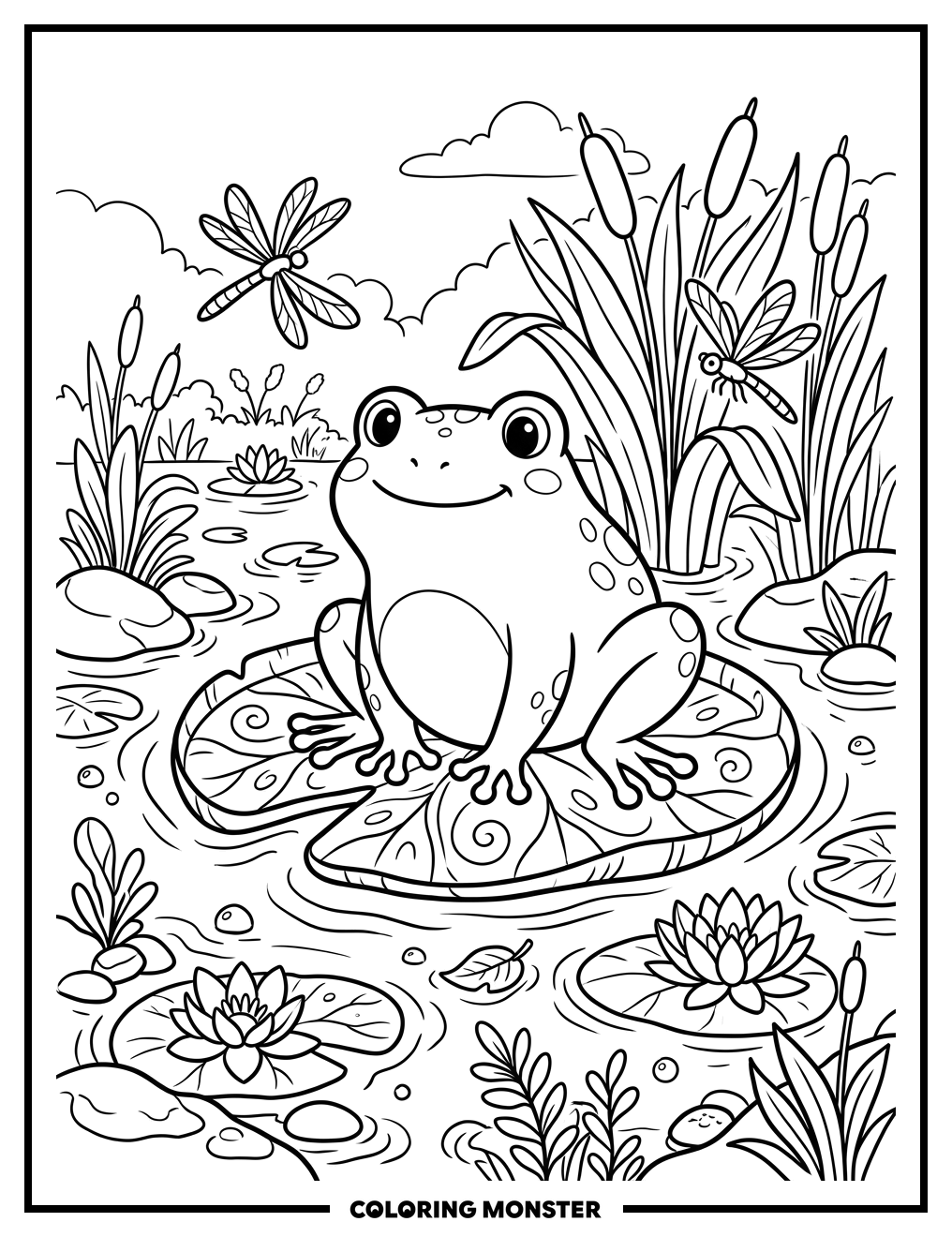 Frog on a Lily Pad Coloring Page