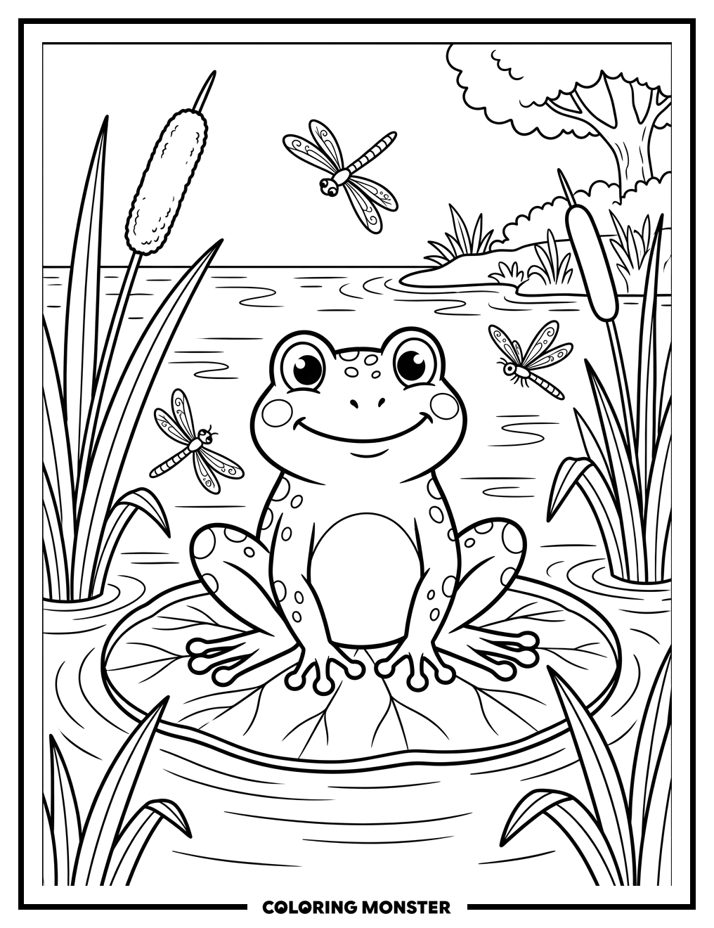 Frog on a Lily Pad Coloring Page