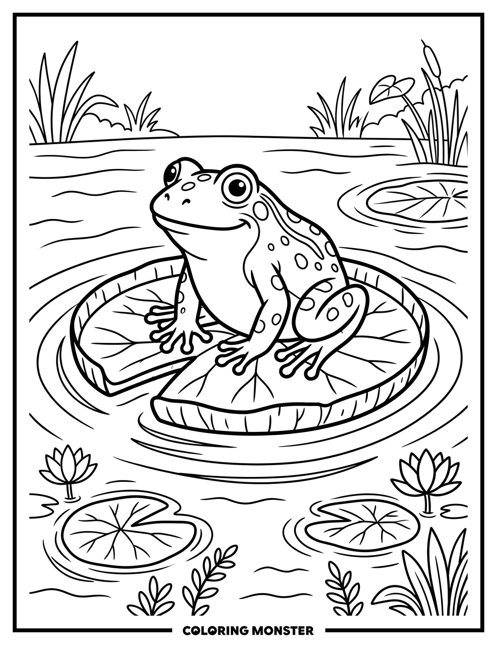 Frog on a Lily Pad Coloring Page