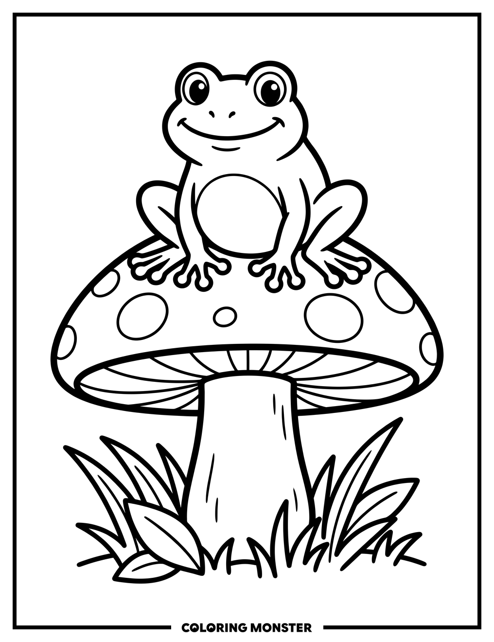 Frog on a Mushroom Coloring Page
