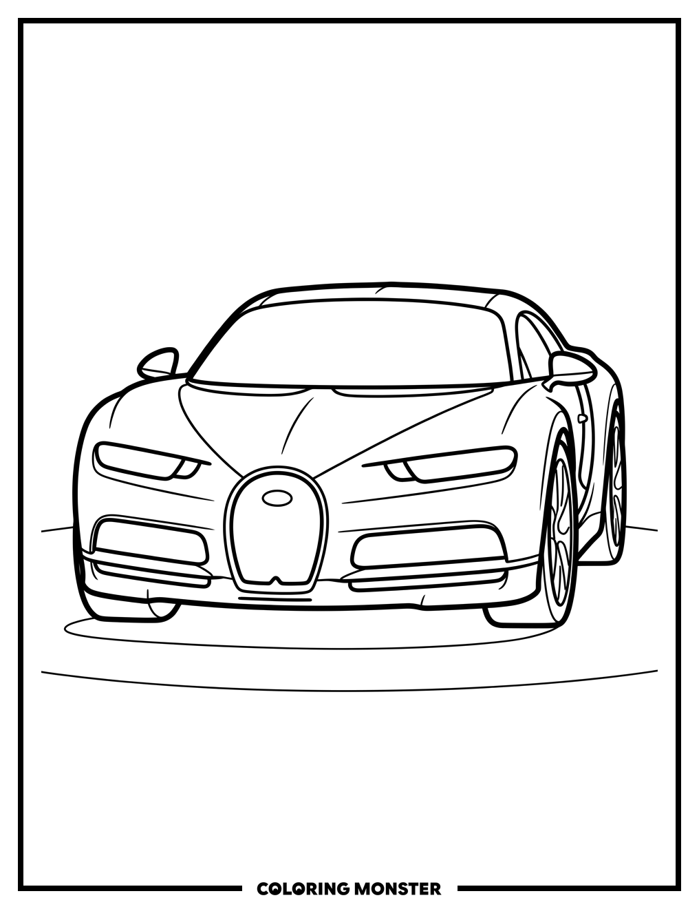 Front View Bugatti Supercar Coloring Page